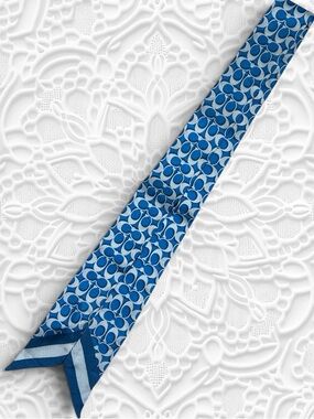 COACH Signature C 💯 Silk Skinny Scarf in Electric Blue Sky NWT